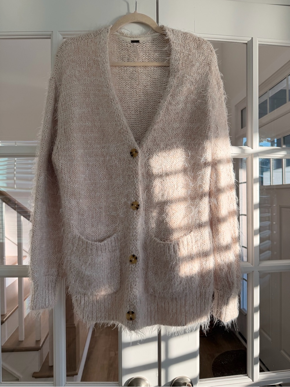 Free People XS Oversized Fuzzy Long Cardigan Cream